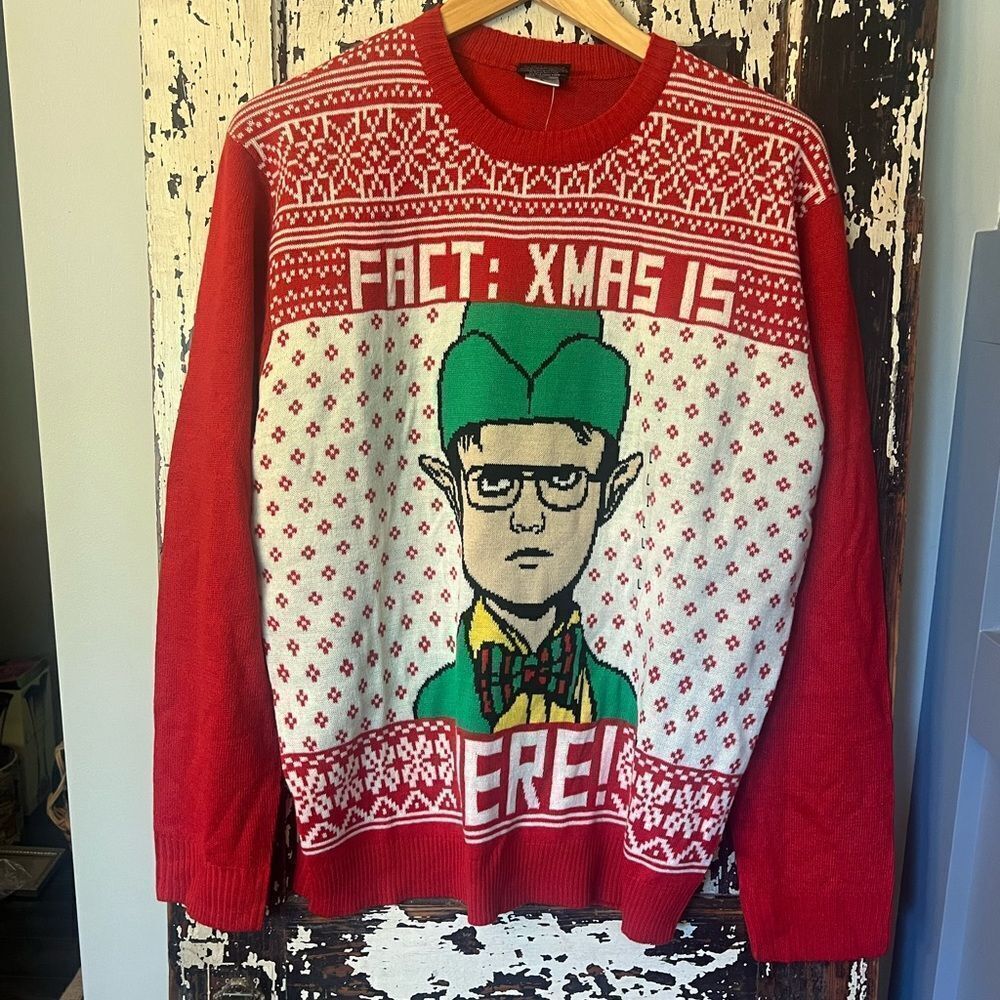 The Office Dwight Schrute Ugly Christmas Red Knit Sweater. NWT. Size Large.